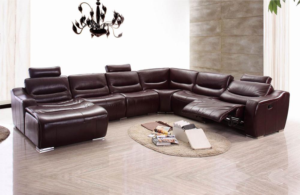 Brown Leather Sectional Sofa with Recliner
